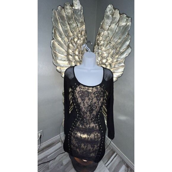 Symphony Black Lace Dress with Gold Sequins, Size small - Picture 2 of 12